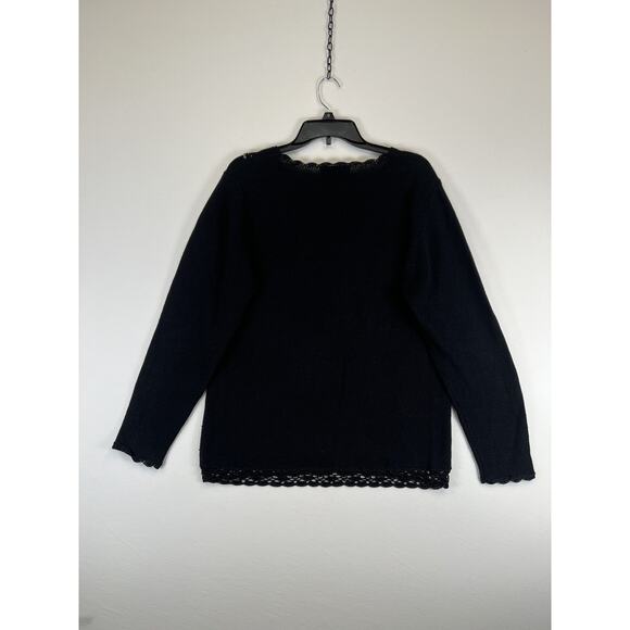 Celina Yang Designs Sweater Womens Medium Black Floral Embroidered Knit Pullover - Picture 2 of 5